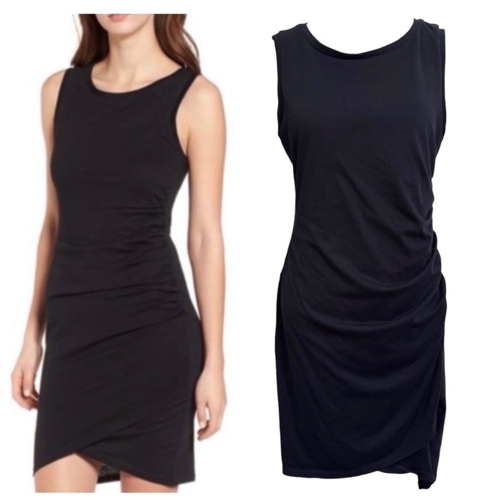 Leith Womens Black Sleeveless Ruched Tulip Hem Sheath Dress Large New
